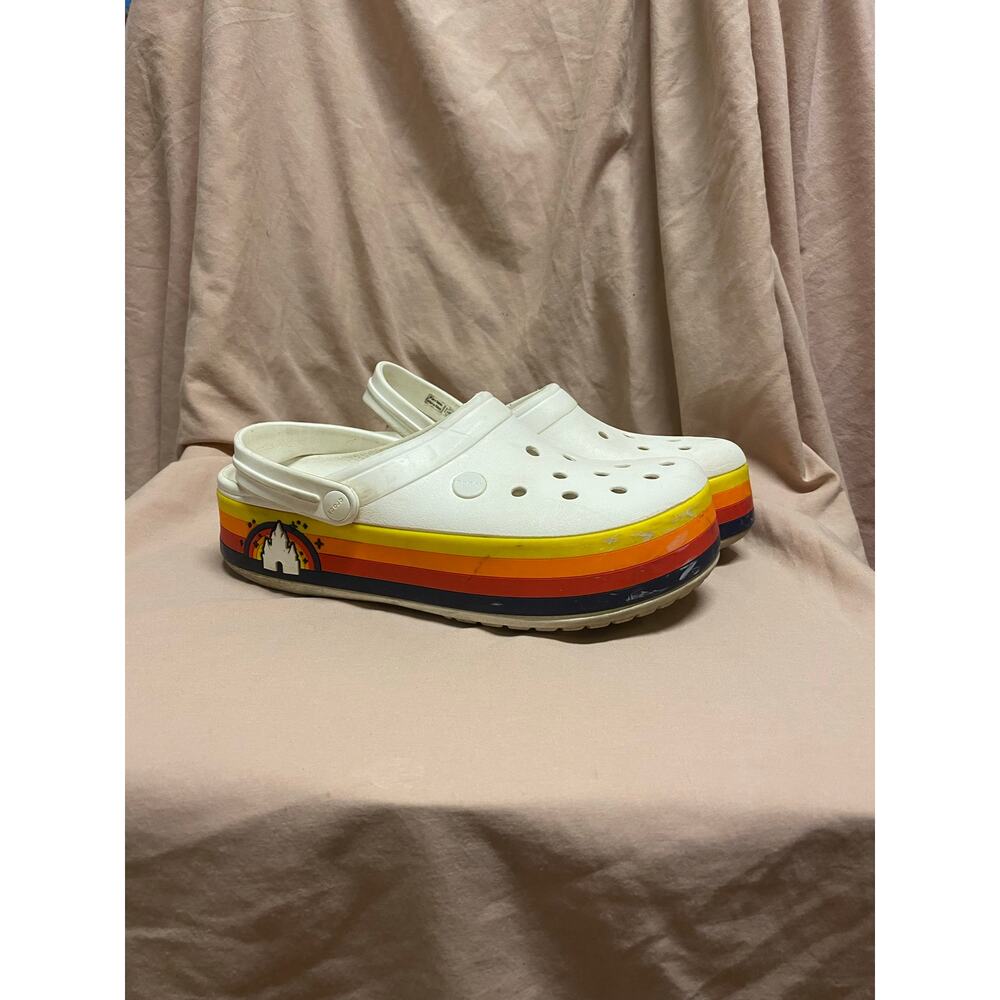 Disney Parks Fantasyland White With Retro Stripe Castle Platform Crocs - W9/M7